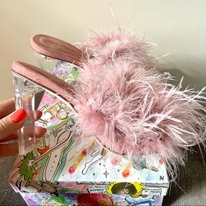 Jeffrey Campbell Daisy ostrich feather mules 7.5